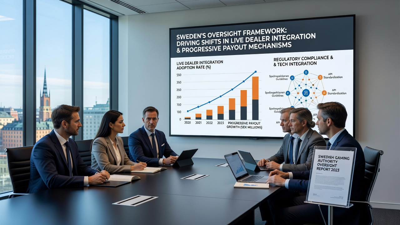 Live dealer studio setup with multiple camera angles and compliance monitoring screens at a Swedish regulated casino platform